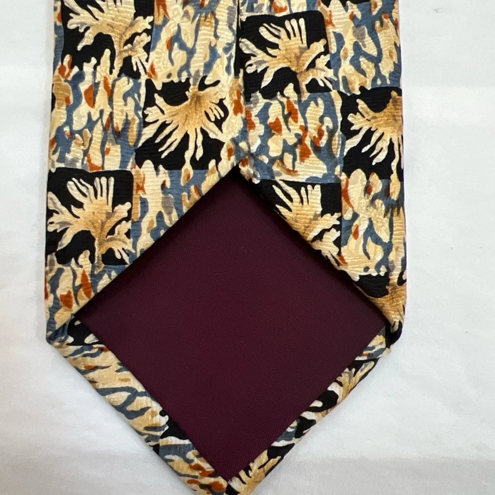 Jerry Garcia Necktie Grateful Dead 100% Silk Trees Palms Black Cream Blue 56